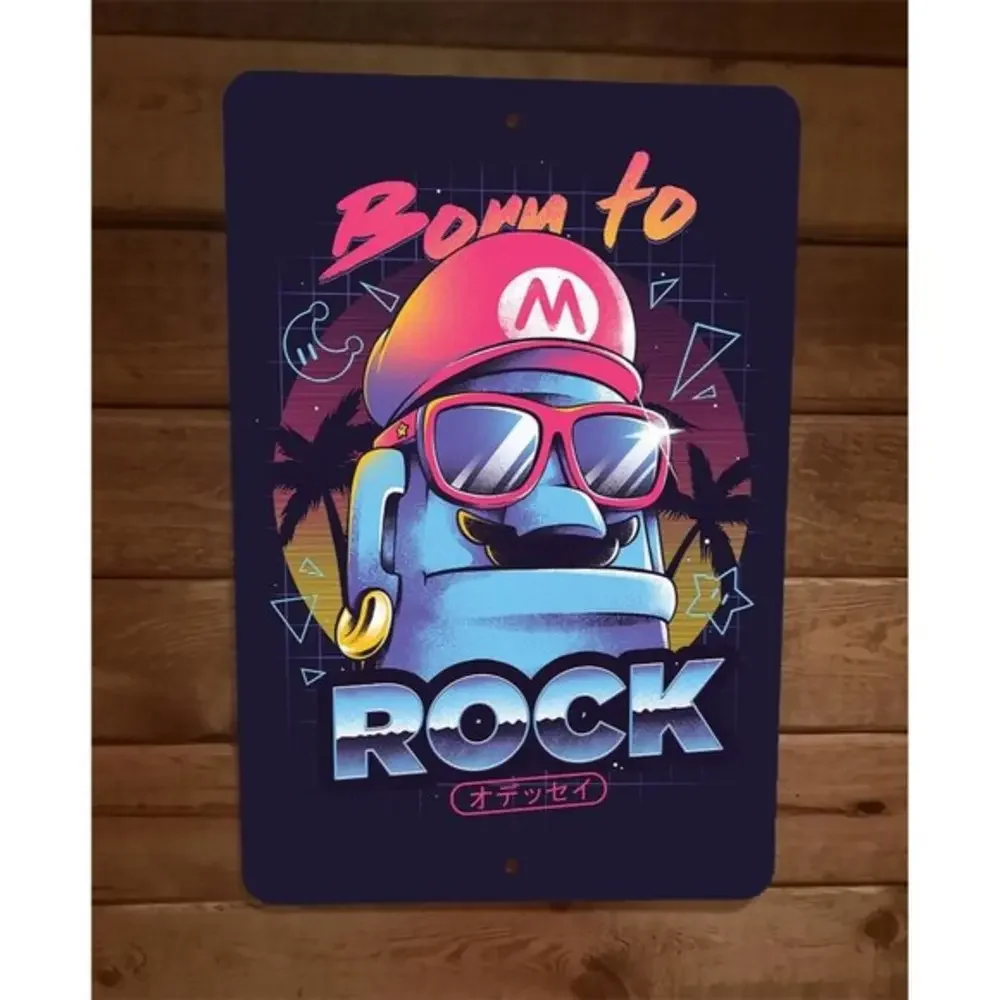 Born to Rock Mario‎ Head 8x12 Metal Wall Sign Poster